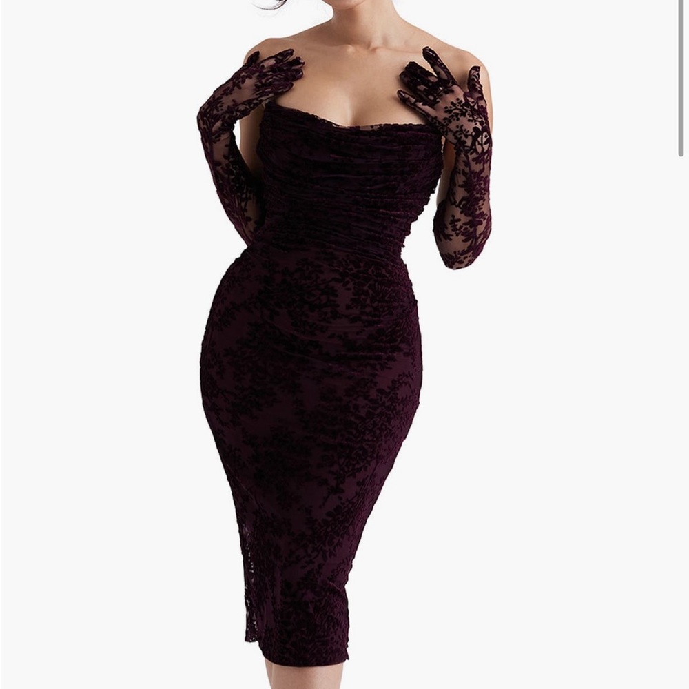 House of CB Chic Velvet Midi Dress - Deep Purple